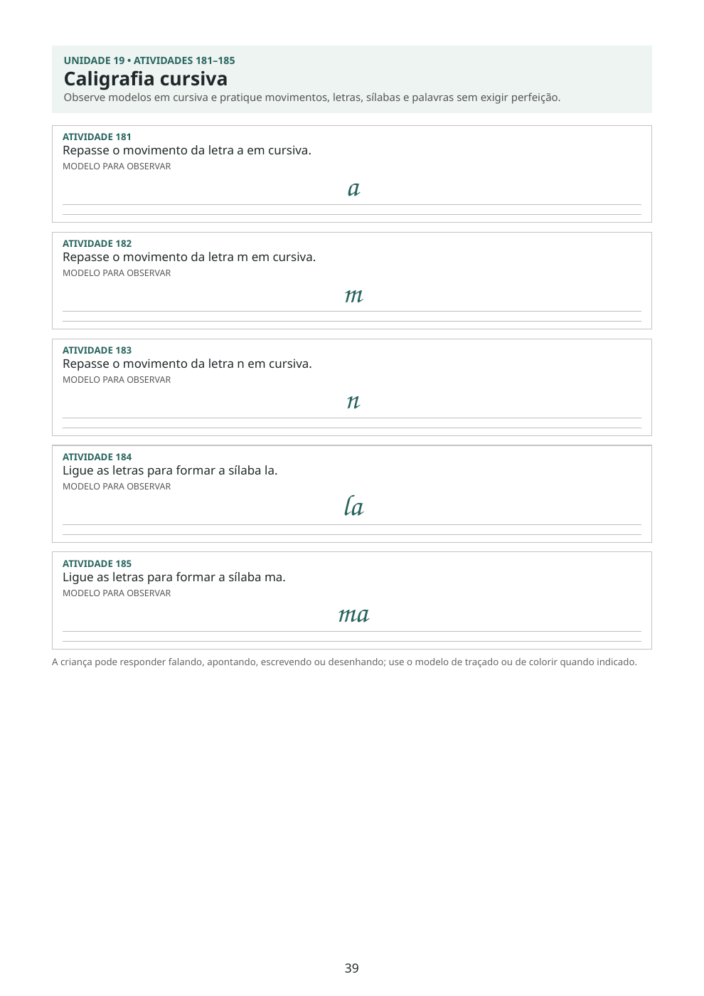 Página real do Completo com modelos cursivos para observar e praticar